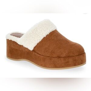 TIME and TRU Womens Wedge Clog Faux Suede/Fur Size 11 Memory Foam Insole New